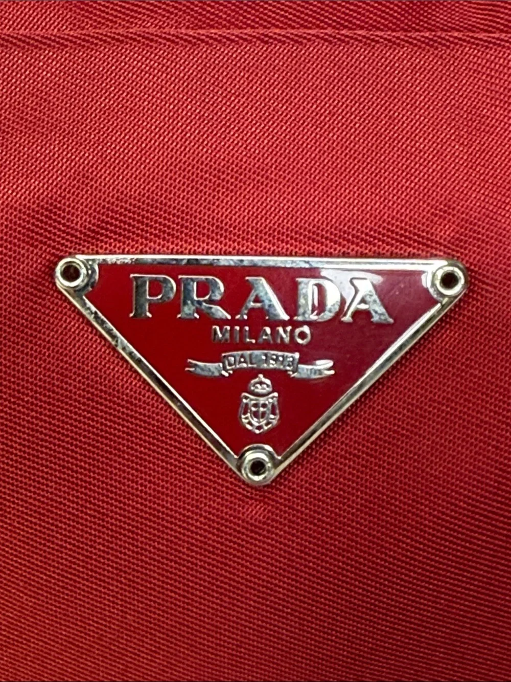 Prada Red Tessuto Nylon Triangle Logo Cosmetic Makeup Pouch Bag Italy